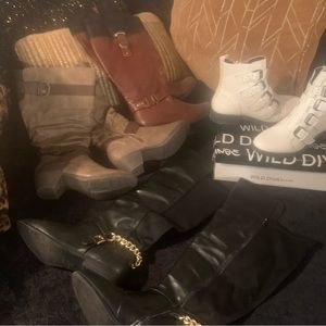 Four pair of man made barely worn boots. All size 8. 50.00 for tall boots.